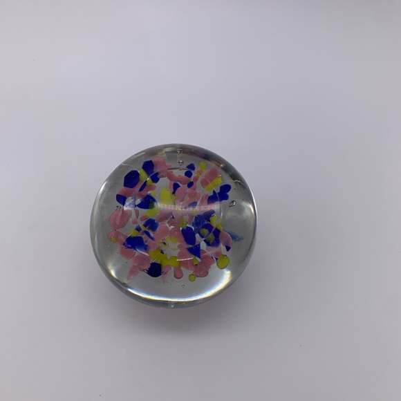 Stunning Vtg. Cobalt Blue Pink & Yellow Flowered Art Glass PAPERWEIGHT 3” - Picture 11 of 14
